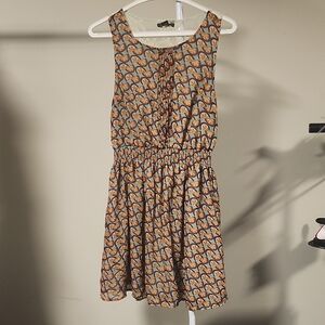 QED London Sleeveless Patterned Dress with Lace Detail